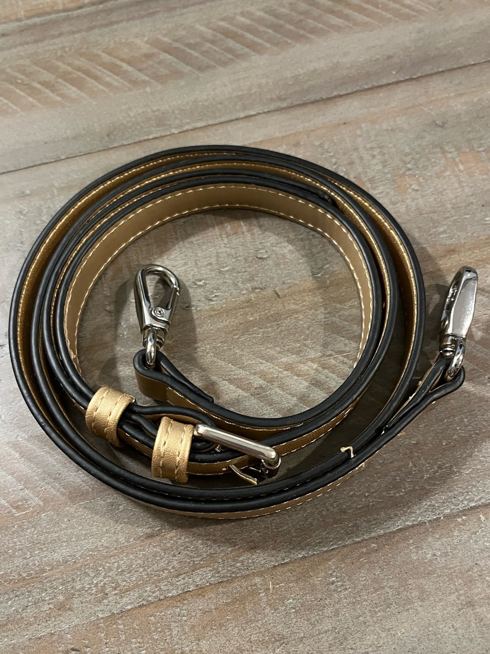 Adjustable Gold Leather Crossbody Strap with Polished Silver Hardware